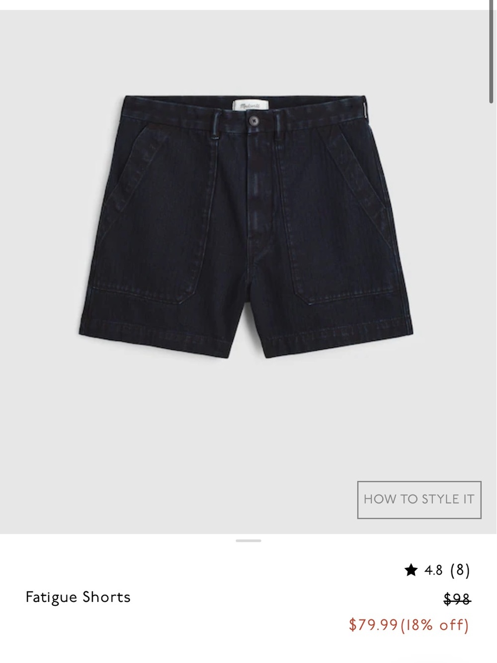 Madewell Men's Dark Navy Fatigue Shorts